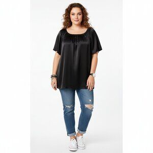 JMS Just My Size 4X Black Boat Neck Top Blouse Wear To Work